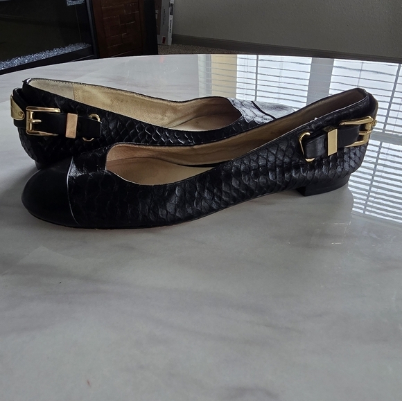 Michael Kors Loafers Womens 5.5 Black Dion Snakeskin Leather Ballet Flats - Picture 5 of 16